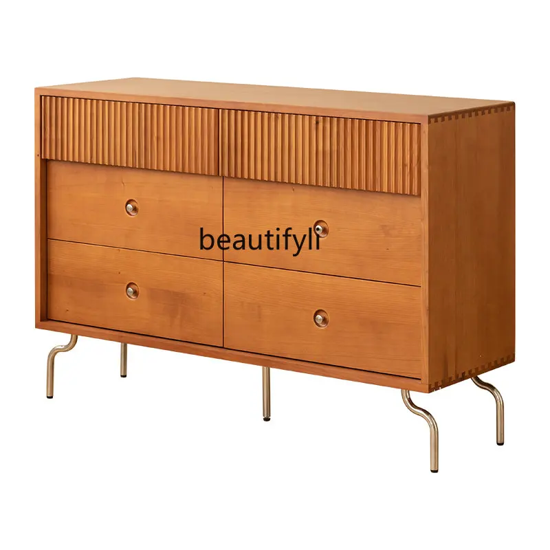 

Retro Solid Wood Chest of Six Drawers Kitchen and Bedroom Storage Cabinet All-Match Small Apartment Nine Bucket Locker