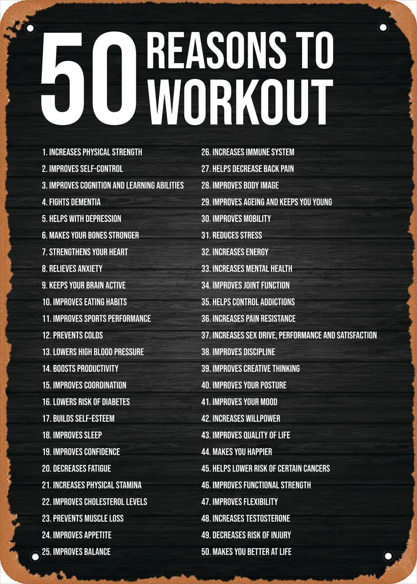 50 Reasons to Workout Metal Tin Sign  in Infographics Vintage Poster Man Cave Decorative