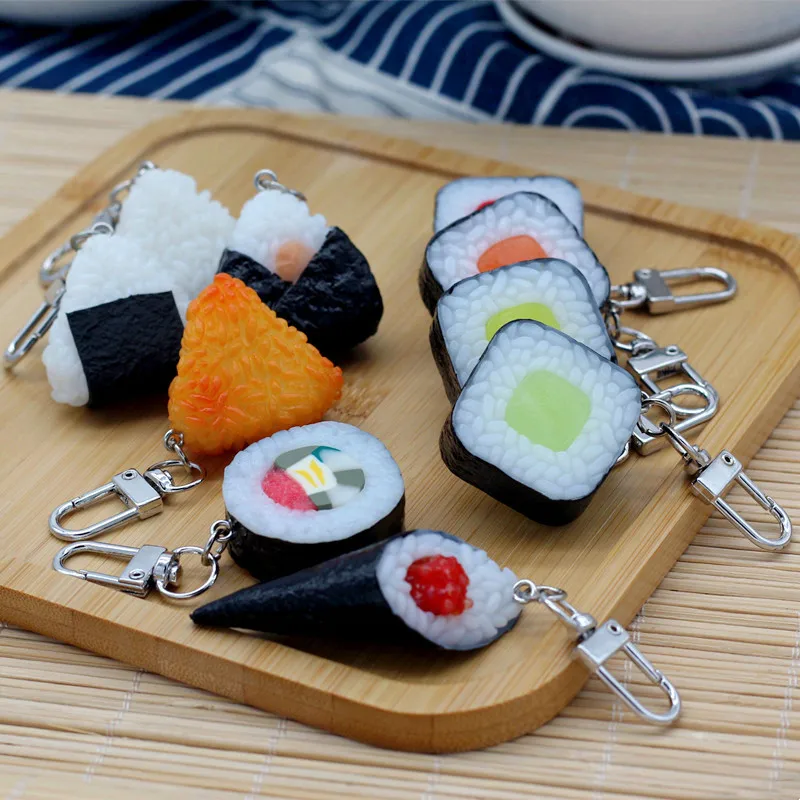 Colgante de comida simulada de PVC, moño de algas marinas, bola de arroz, llaveros modelo, llavero de coche, llaveros colgantes, decoración creativa, regalo