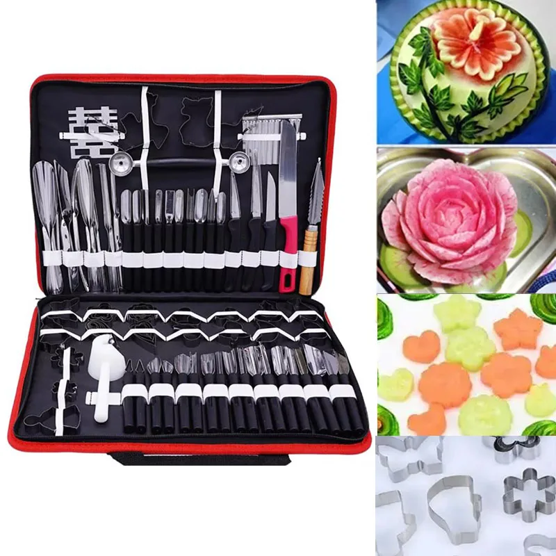 

80Pcs Fruits And Vegetables Carving Tool Portable Cloth Bag Spiral Slicer Kitchen Cutter Cake Mold DIY Kitchen Tools