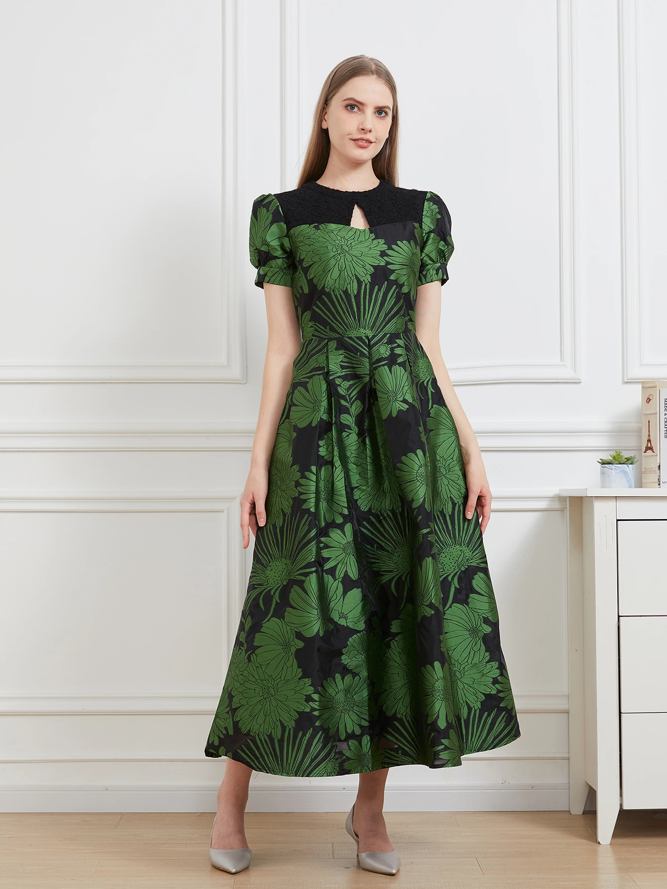 DEVCHATA Frauen Organza Lange Maxi Kleid Party Mode Spitze Patchwork Sommer Puff Sleeve Neue Ankunft Elegante Abend Vestido – Detail 4