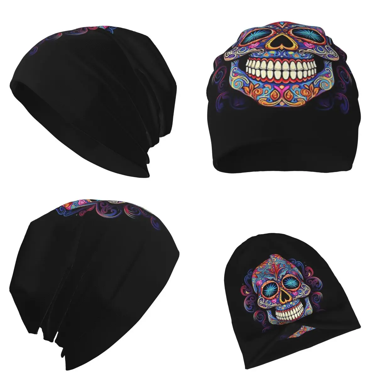 المكسيكي السكر الجمجمة يوم الموتى السكر الجمجمة الدافئة محبوك قبعة الهيب هوب بونيه قبعة الخريف الشتاء في الهواء الطلق قبعة حريمي الكبار