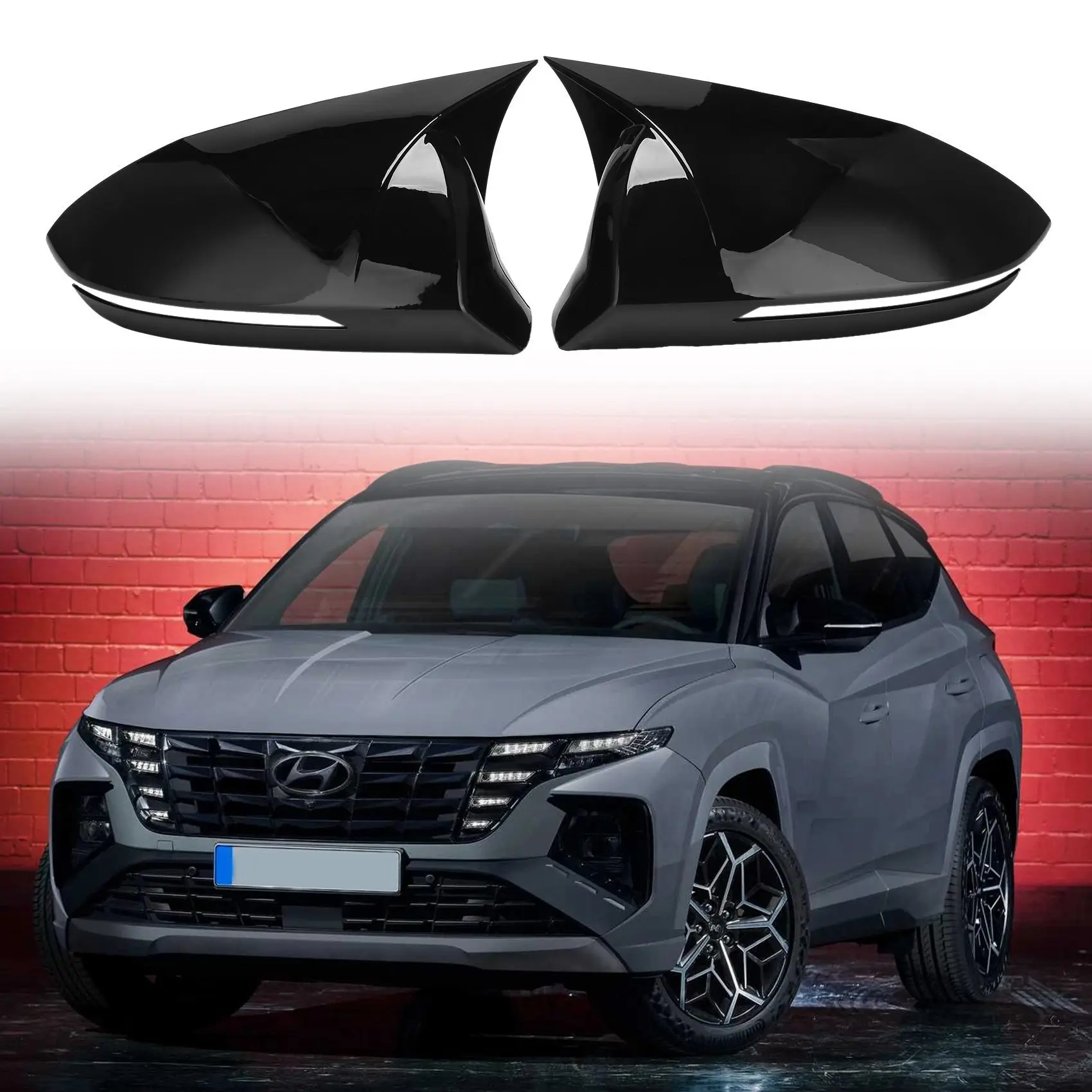 

Car Glossy Black Ox Horn Rearview Side Glass Mirror Cover Trim Frame Side Mirror Caps for Hyundai Tucson 2021 2022