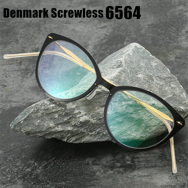 Denmark Brand 6564 Titanium Glasses Frame Men Women Cat Eye Screwless Ultralight Eyeglasses Korean Fashion Spectacles Eyewear