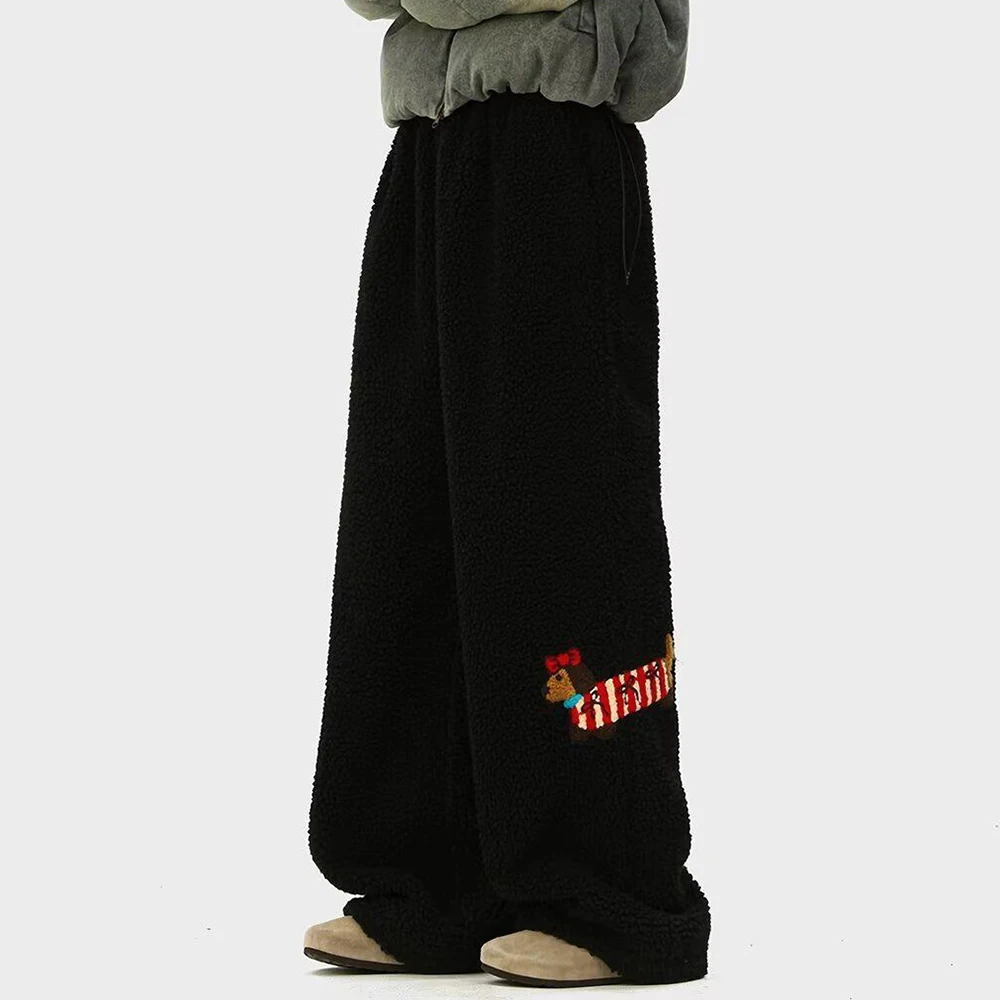 Camel wool casual trousers new cotton pants men and women dachshund dogs winter super warm loose sports versatile straight pants