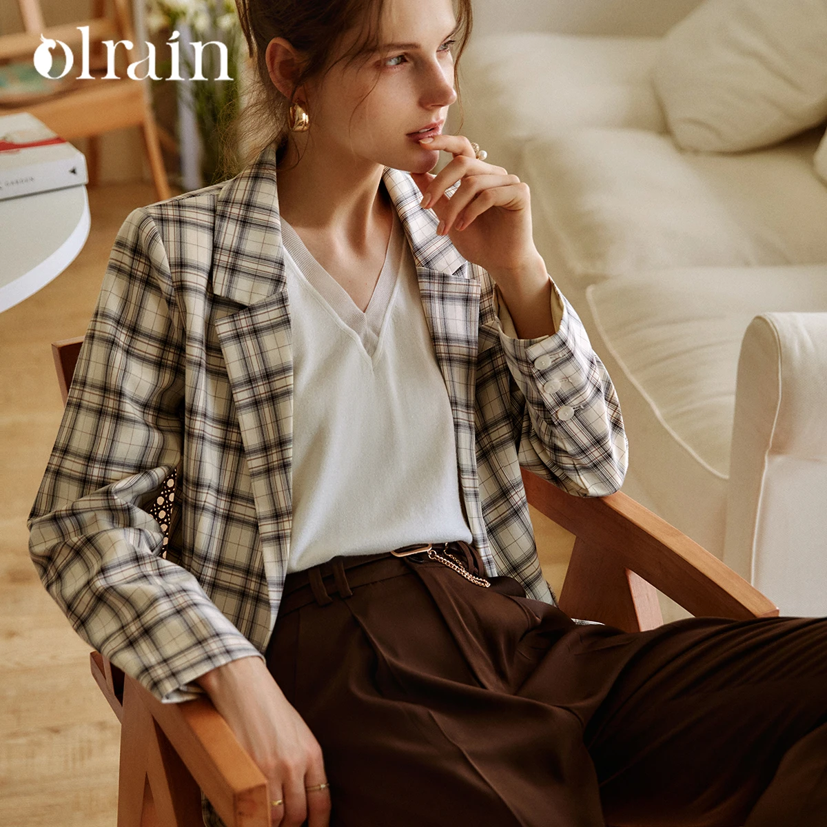 

OLrain женские клетчатые пиджаки женские 2300 осень новая верхняя одежда в стиле ретро короткие пиджаки в английском стиле женская одежда O21QW55692