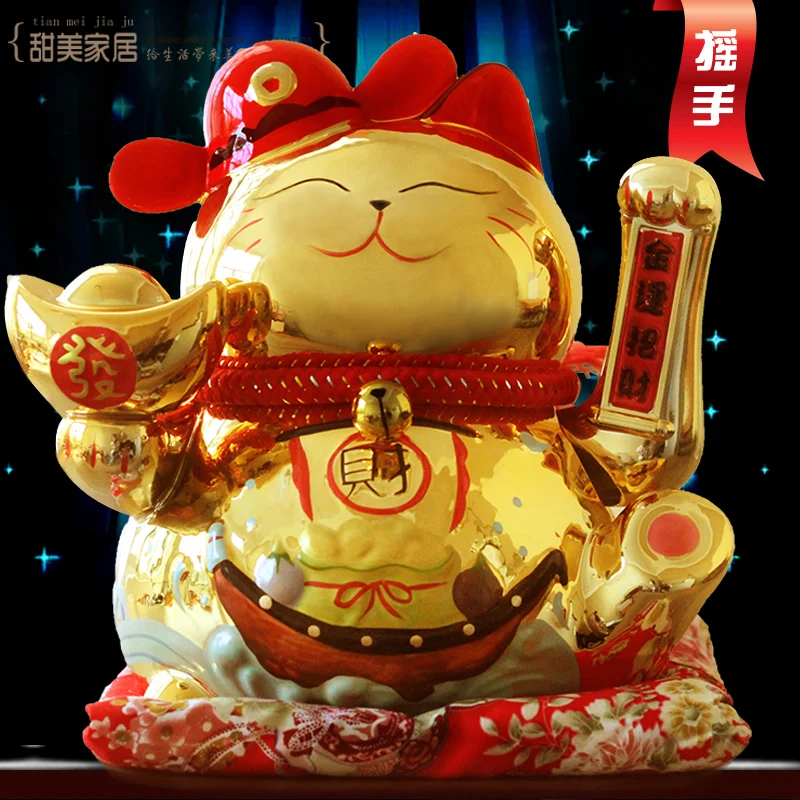 

Statue Sculpture Genuine gold Japan Lucky Cat hand oversize ceramic ornaments shop opened 9 inch holiday gifts