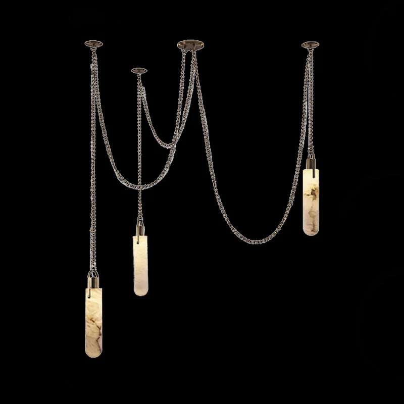 مصباح معلق من الرخام لسقف غرفة الطعام الاسكندنافية للبار، تعليق الثريا، قابل للتعتيم، بريق من الفولاذ المقاوم للصدأ باللون الأسود