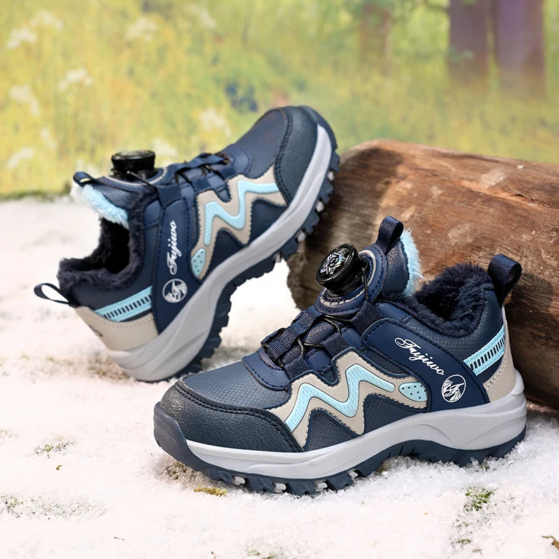 

Winter Rotary Buckle Child Sneakers Plush Warm Outdoor Hiking Shoes Kids Comfortable Non-slip Walking Shoes Boys Sports Shoes