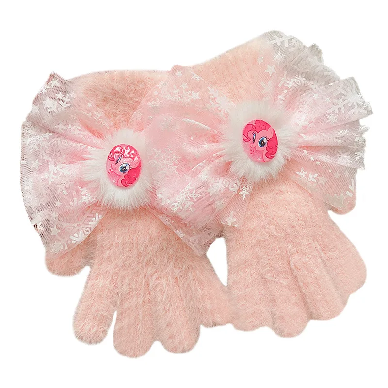 Miniso リトルポニー漫画本物の子供用ニット手袋かわいい甘い弓男の子と女の子秋と冬ぬいぐるみ暖かい