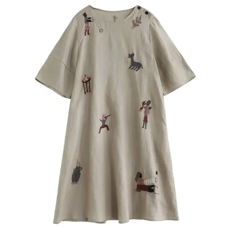 2025年夏新作 レディース Tシャツワンピース 刺繍入り ルーズ オーバーサイズワンピース
