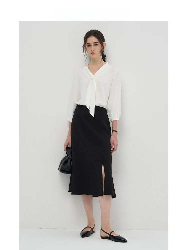 エレガントなハイウエスト非対称黒ミニスカート女性の春夏シティ通勤Aラインスカートシンプルシックフィッシュテール