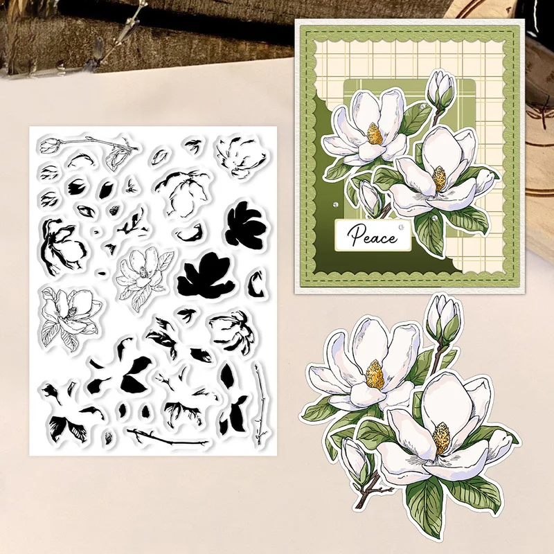 Suncraft Spring Magnolia Flowers Clear Stamp DIY Scrapbooking Supplies Silicone Stamp For Card Making Albums Crafts Decor