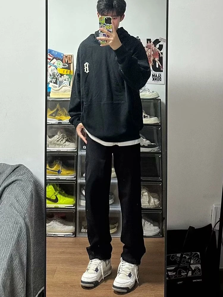 

Мужские джинсы Slim Fit из эластичного денима, модные, в американском стиле High Street, винтажные, с эффектом увеличения роста, свободные, прямые...