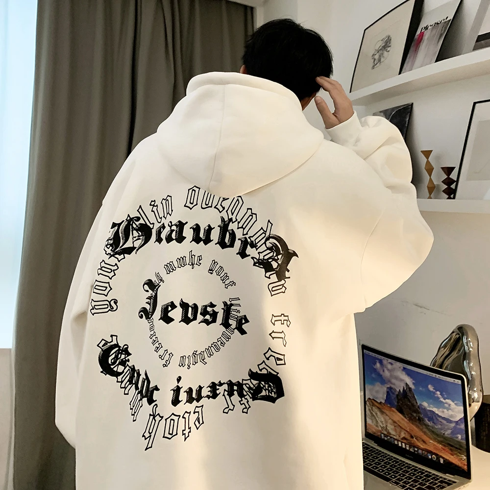 Pullover Hooded Sweater Men's Spring and Autumn European and American Loose Casual High Street Coat Letter Print All-MatchingTop