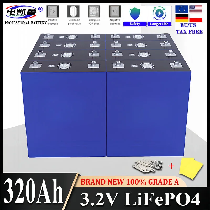 

8PCS 3.2V 320Ah Lifepo4 Rechargeable Battery Lithium Iron Phosphate Cell 12v 24v Travel Solar Campers batteries GRADE A Duty-fr