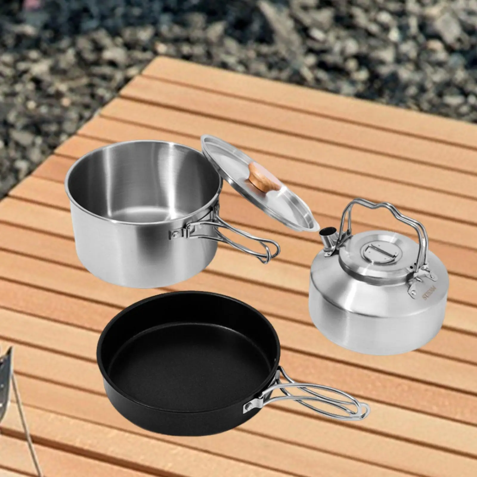 

Camping Cookware Set Cooking Pot Versatile Lightweight Comfortable Easy to Pan