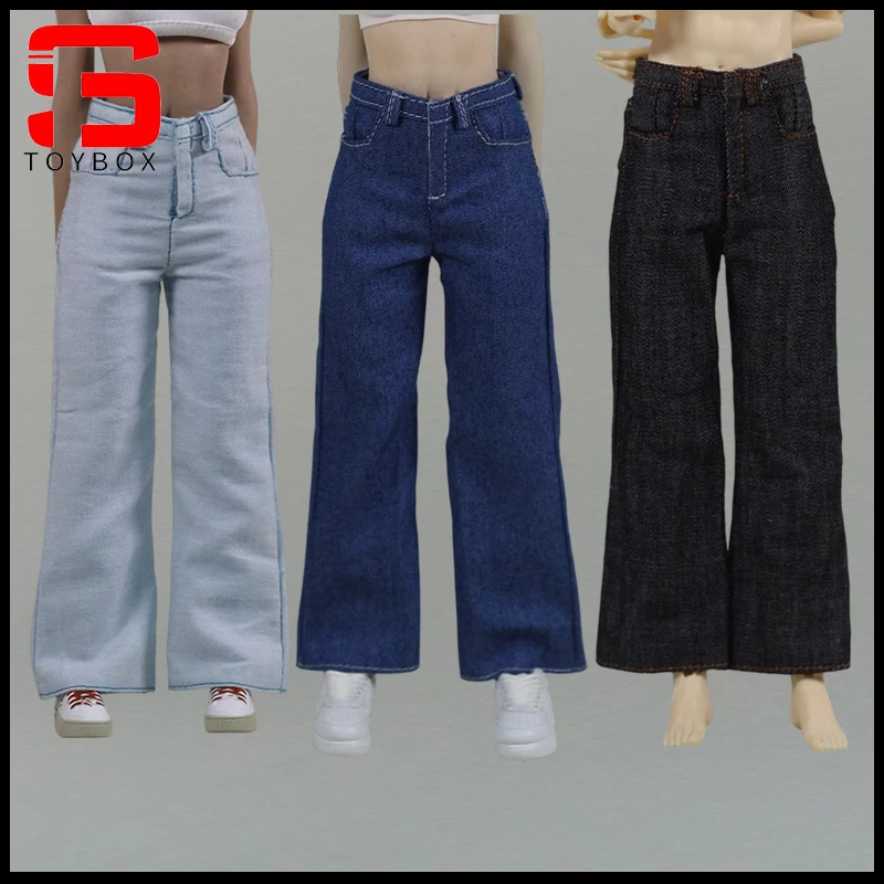 Pantalones vaqueros femeninos a escala 1/6, pierna recta, pantalones de pierna ancha, modelo de ropa apto para cuerpo de figura de acción de soldado de 12 pulgadas