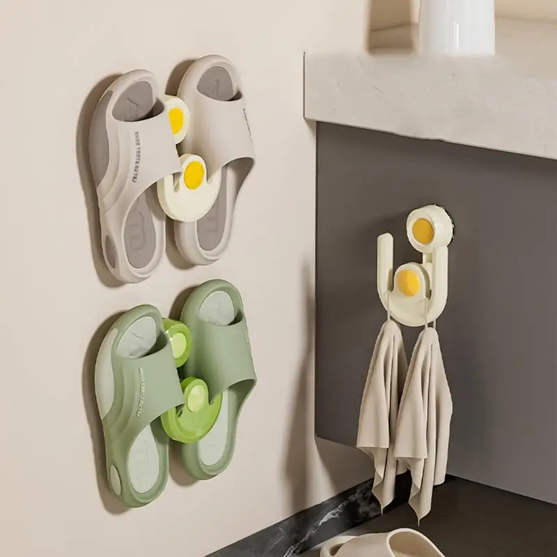Shoe Holder For Wall Slipper Rack Wall Suction Cup Wall Mounted Shoe Rack Space-Saving Organizer Waterproof Versatile Slippers