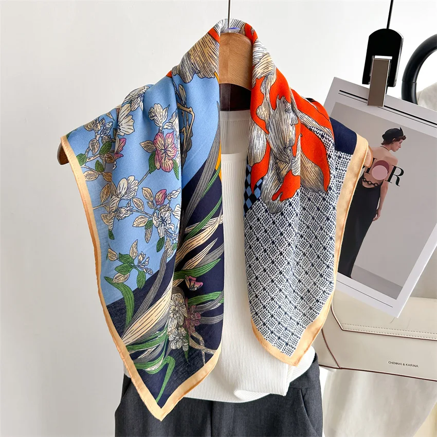 New Women Luxury 65×65cm Thin Print Headband Scarf Fashion Hair Band Bag Wrist Foulard Bandana Neckerhicef Wraps Hijab Hairband