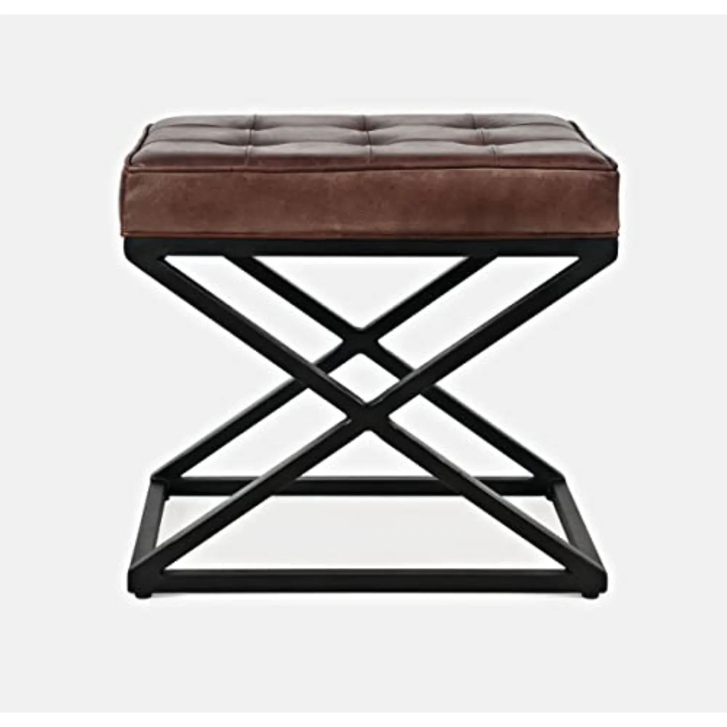 Jofran Global Archive Leather Ottoman, Vanity Stool Chair, Genuine Leather, 20 Inch Width, 14 Inch Depth, 18.5 Inch