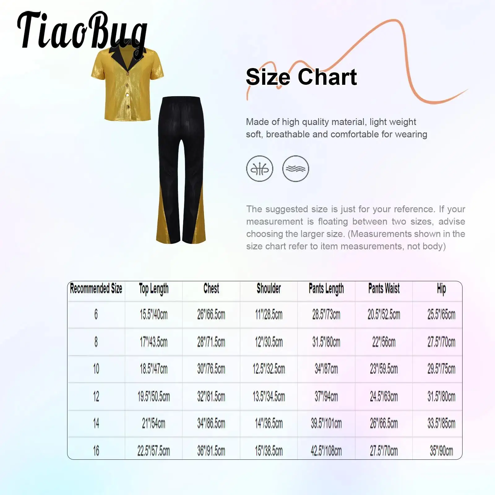 

Kids Boys 60s 70s Party Disco Costume Turn-Down Collar Short Sleeve Shirts and Flare Pants for Jazz Stage Performance Dancewear