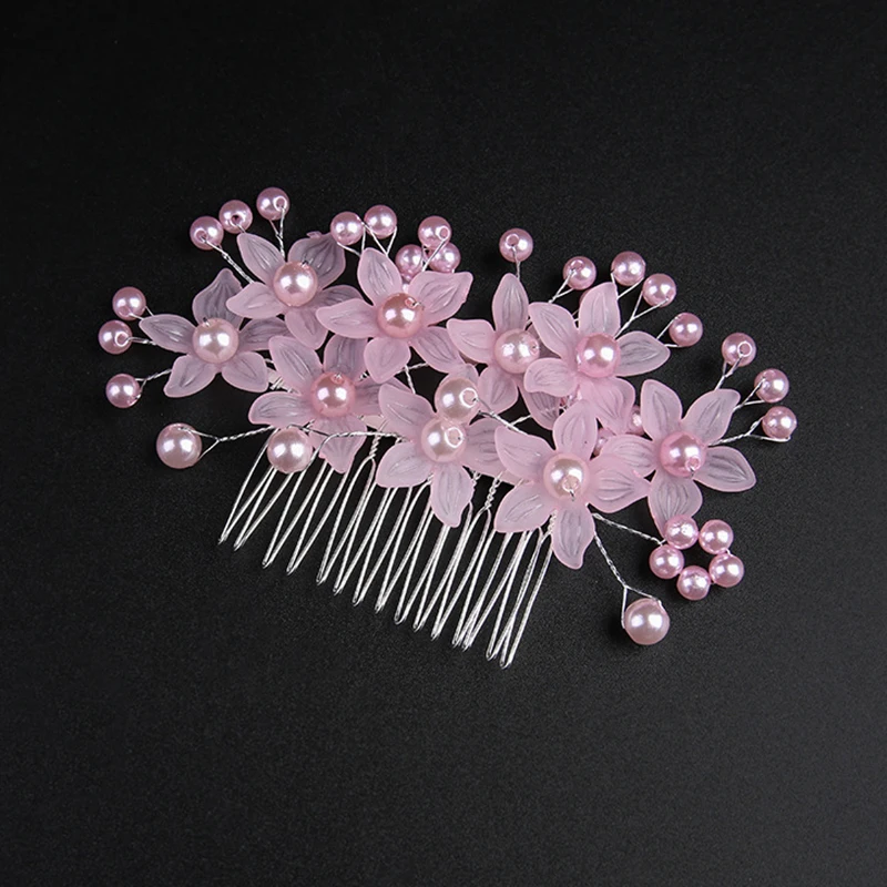 Silver Color Bridal Hair Comb Headdress White Pearl Head Flower Simple Lnsert Combs For Women Tiaras Bride Wedding Accessories