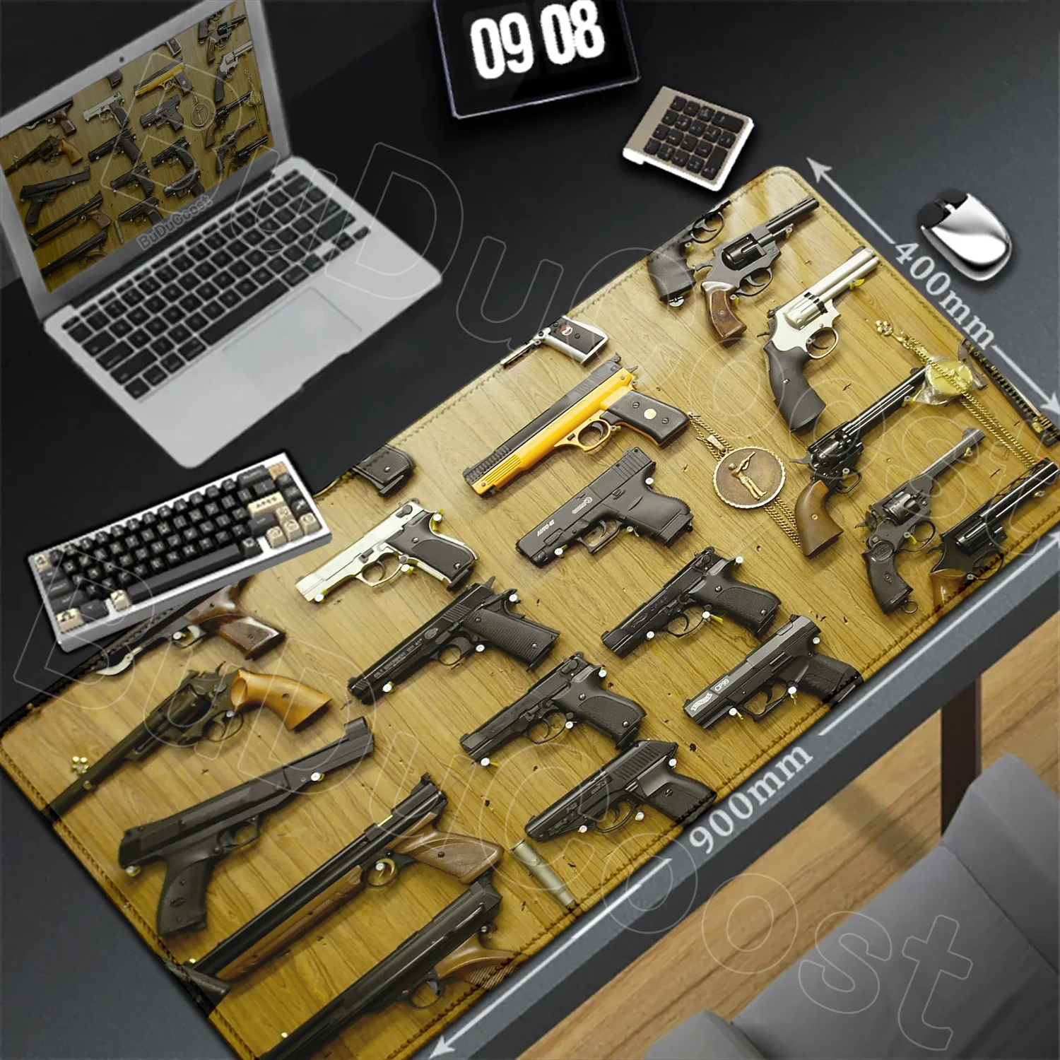 Large Precision Gamer Mouse Pad Oval Tactical Gun Design Desk Pads Anti-Slip Rubber Bottom 400X900 Easy Clean Surface Office Mat