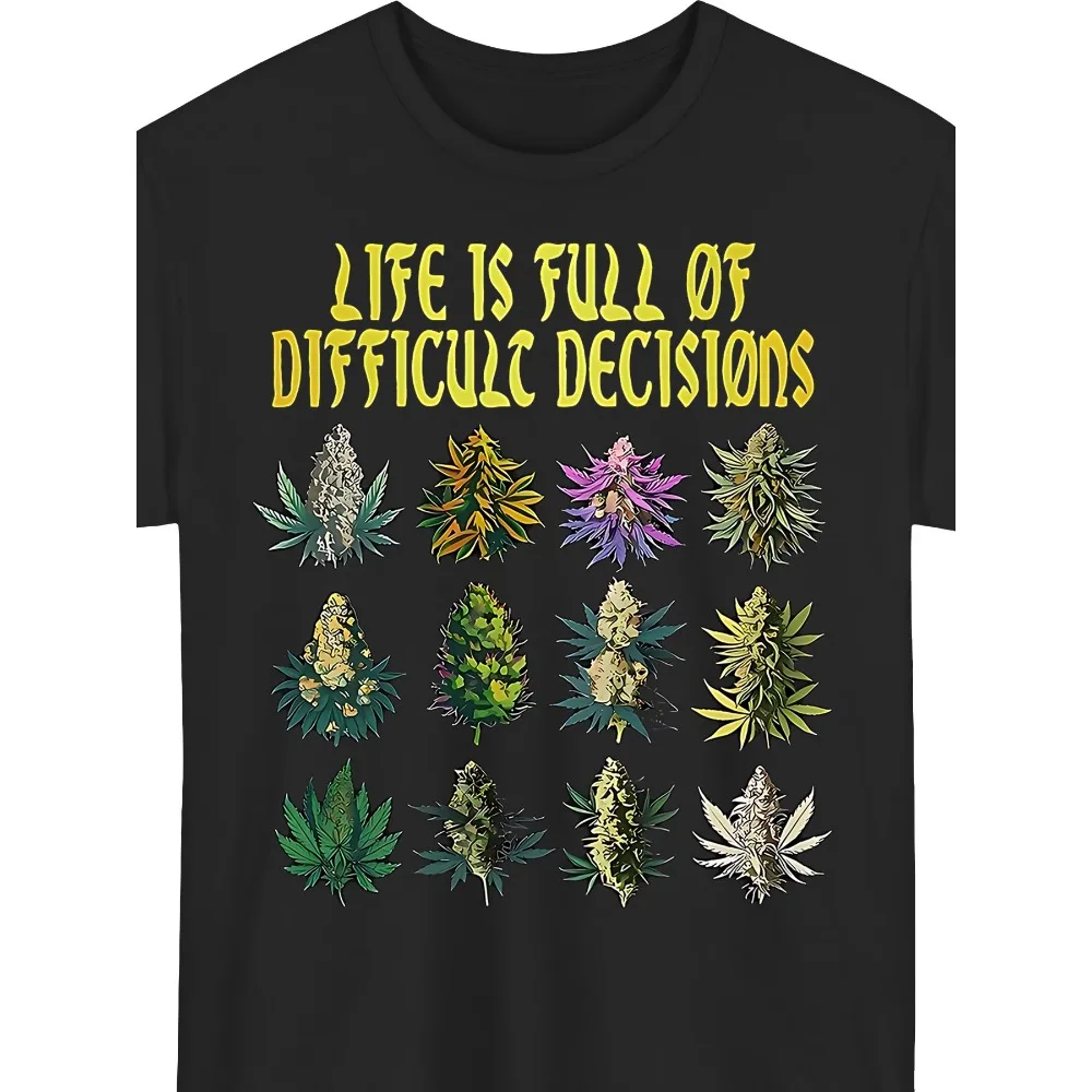 

Men's T-shirt - Black with Yellow Life Is Full of Difficult Decisions Graphic - Leaf Design - Machine Washable Polyester Blend Pullover for Everyday & Special Occasions - Casual Streetwear Sweatshirt, Essential Ho