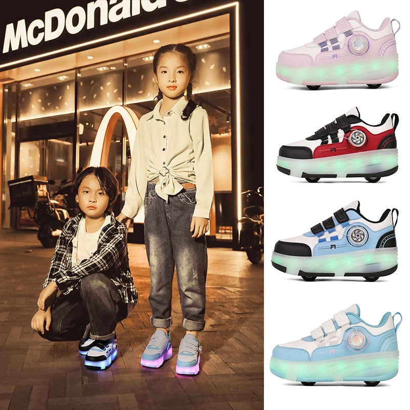 New LED Light up Roller Skates Kids Unisex Rechargeable Dual Wheel Detachable Teenager Entertainment Casual Inline Skates 29-38
