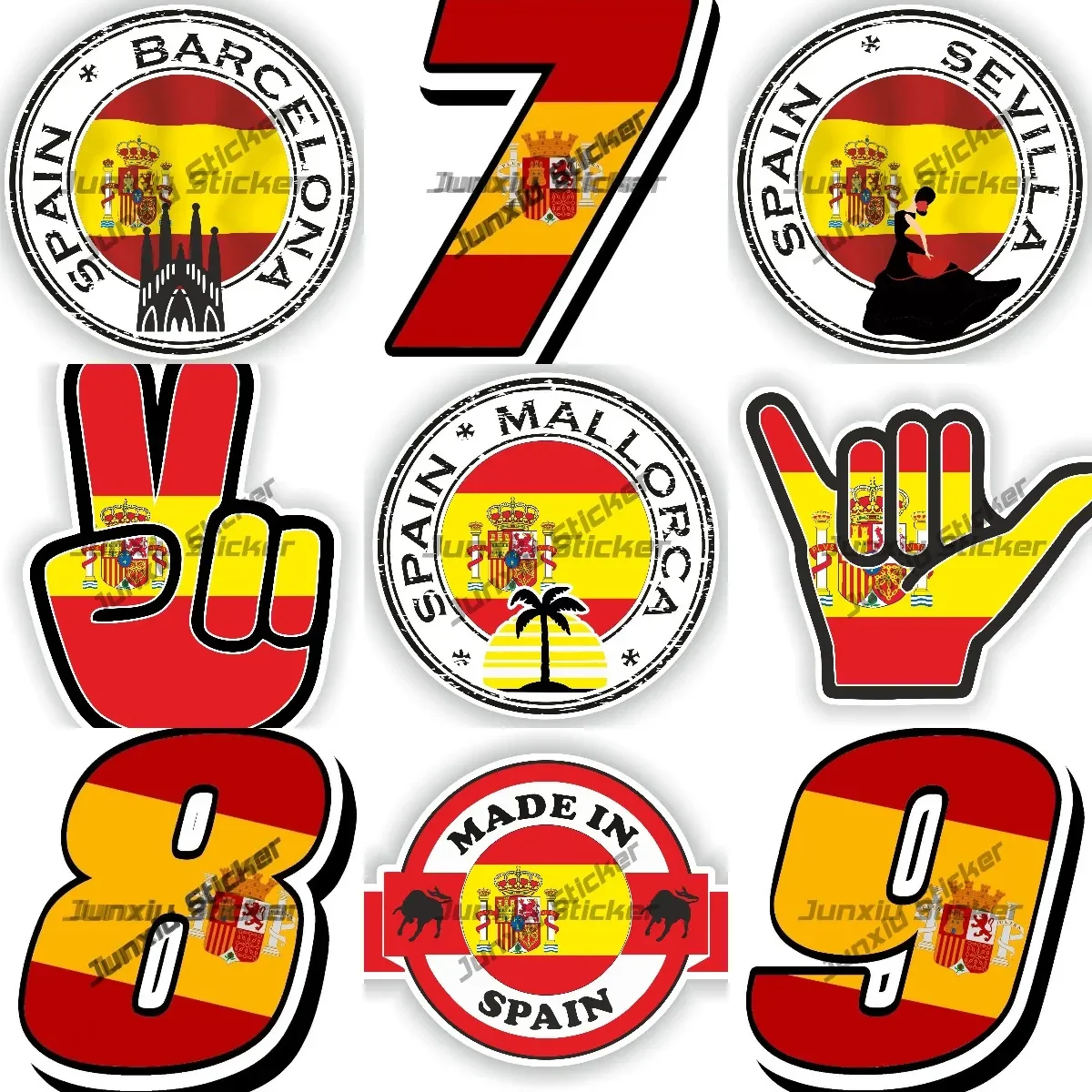 

Spain Barcelona Mallorca Sevilla Seal Round Flag Sticker Spain Hand Sticker Peace Victory Spanish Numbers Waterproof Cover Decal