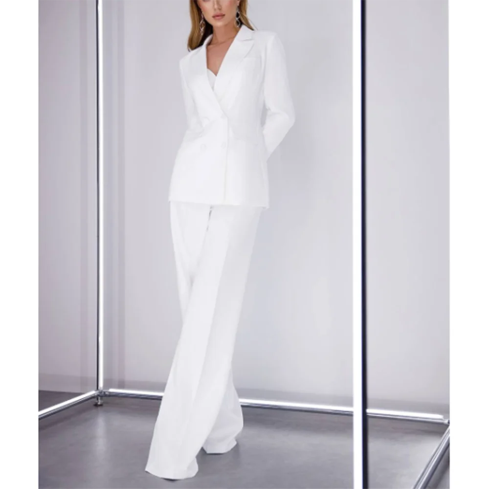 Summer Classic Green White Women Suits Double Breasted Peak Lapel Two-pieces (Jacket+Pants) Alive Office Lady Ensembles Pantalon