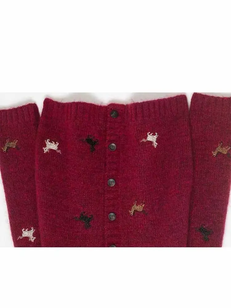 

HH женский ранний весенний модный вязаный кардиган с длинными рукавами и V-образным вырезом, украшение в виде лошади зодиака, женский повседневный кардиган для поездок на работу