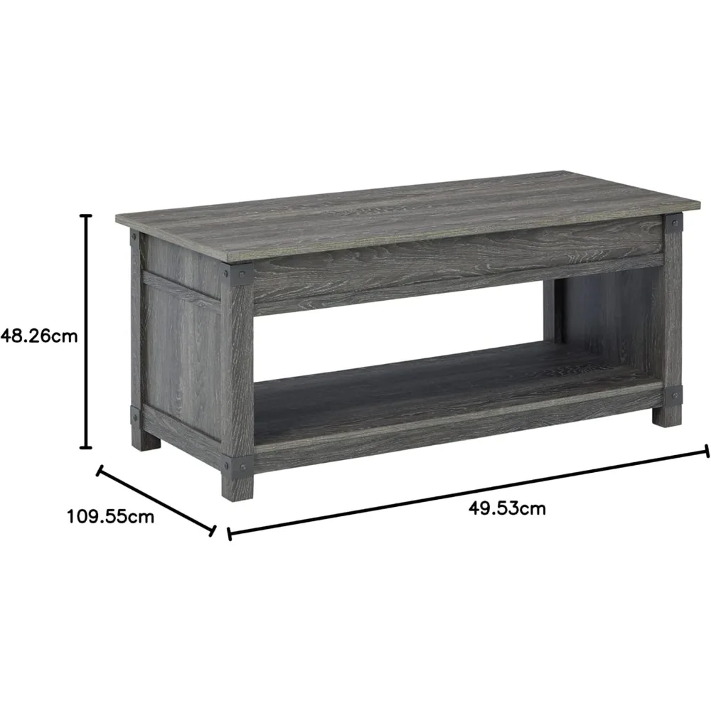 Mesa de centro com tampo elevatório Freedan Rustic Farmhouse, cinza