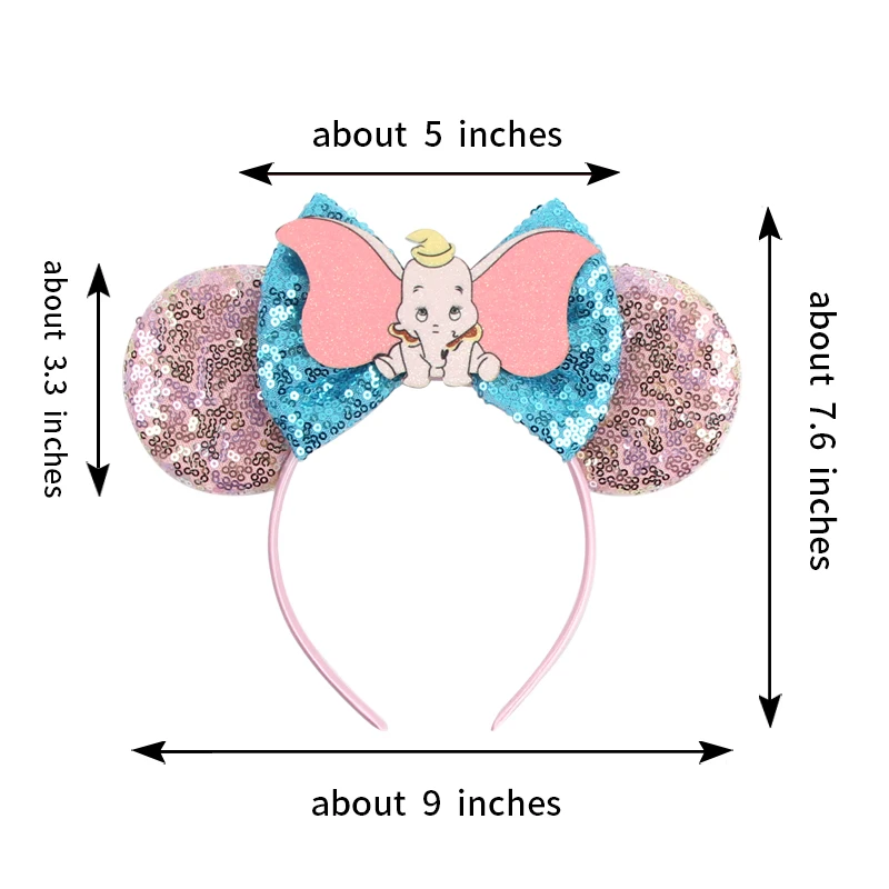 Disney Dumbo Mickey Mouse Ears Headbands Women Sequins Bow Hair Accessories Elephant Headband for Girls Kids Party Headwear Gift view 2