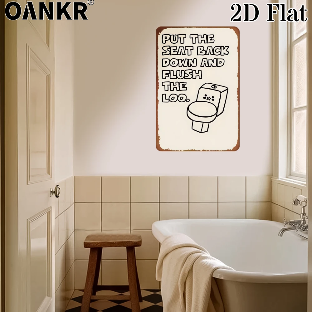 Vintage Bathroom Decor Metal Tin Sign, Put The Seat Back Down And Flush The Loo Poster Metal Signs for Toilet Home Wall Decor