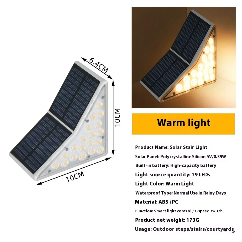 Lámpara LED de escalera Solar impermeable para exteriores, lámpara de paso Triangular, plataforma de escalera de decoración de jardín y patio
