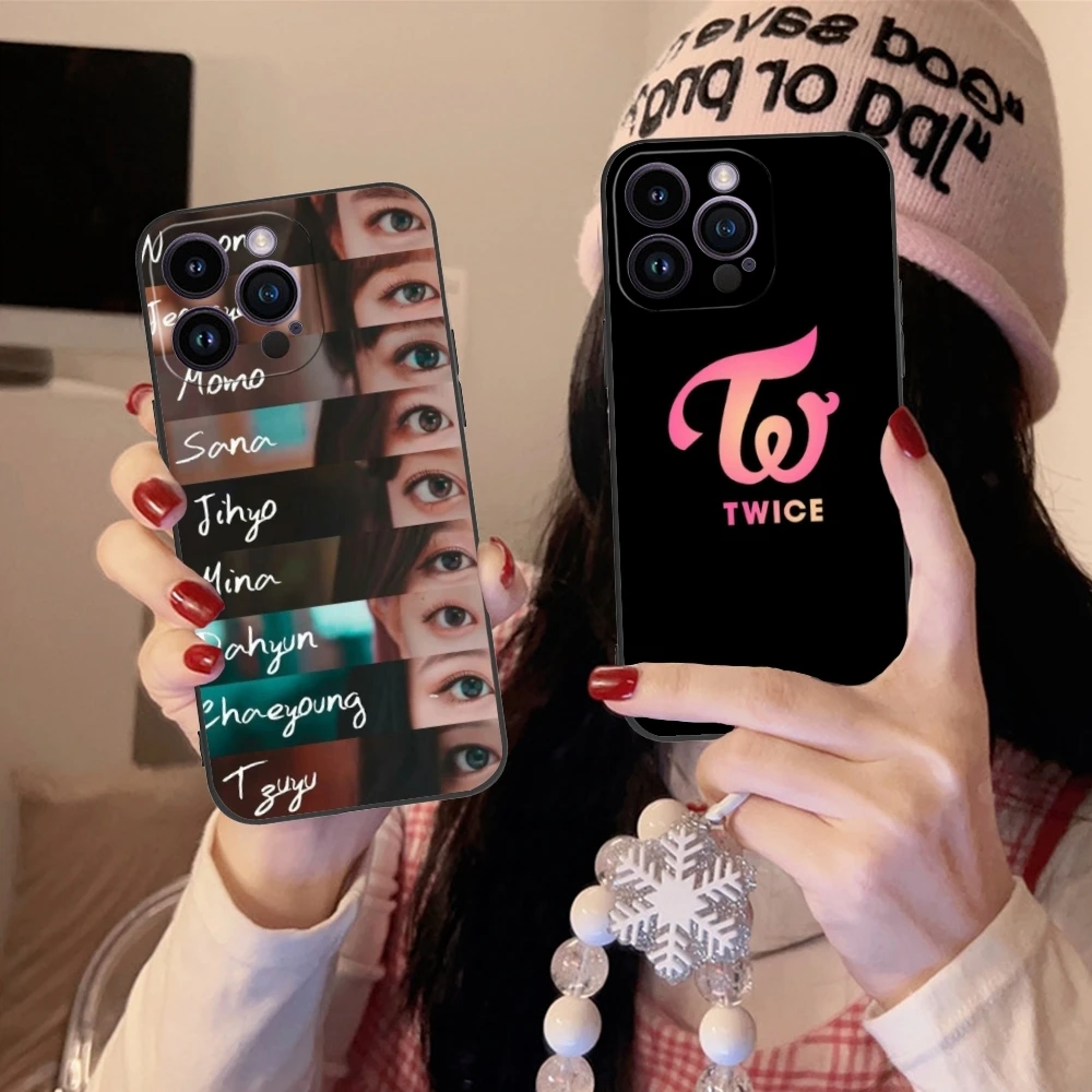 KPOP Cute Twice Mobile Cell Phone Case for iPhone 15 14 13 12 11 X XR XS 8 7 Pro Max Plus Mini Black Soft Phone Cover Shell