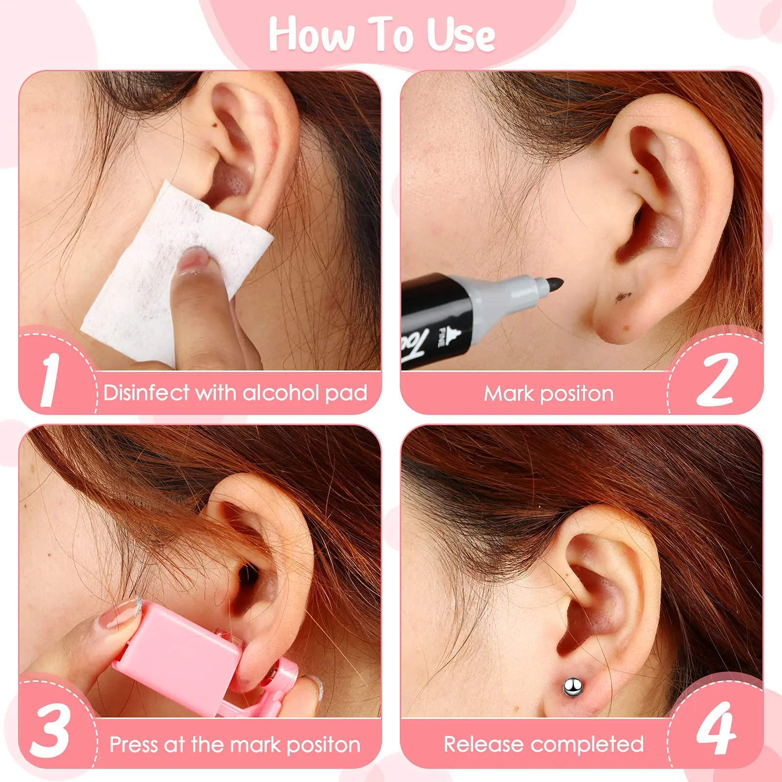 6 Pcs Disposable Ear Piercing Gun Kit with Earrings for Women Men | Self Piercing Gun Safe Needle Tip 2mm Studs