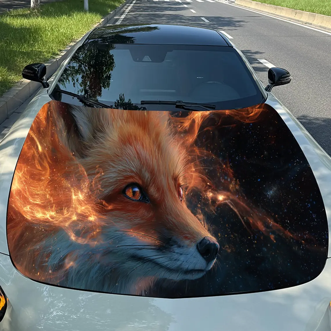 

Mysterious Cosmic Fox Car Cover Sticker, Auto Hood Decal, Car Exterior Scratch Resistant Decal, Trendy Gift for Car Lovers, Eye-