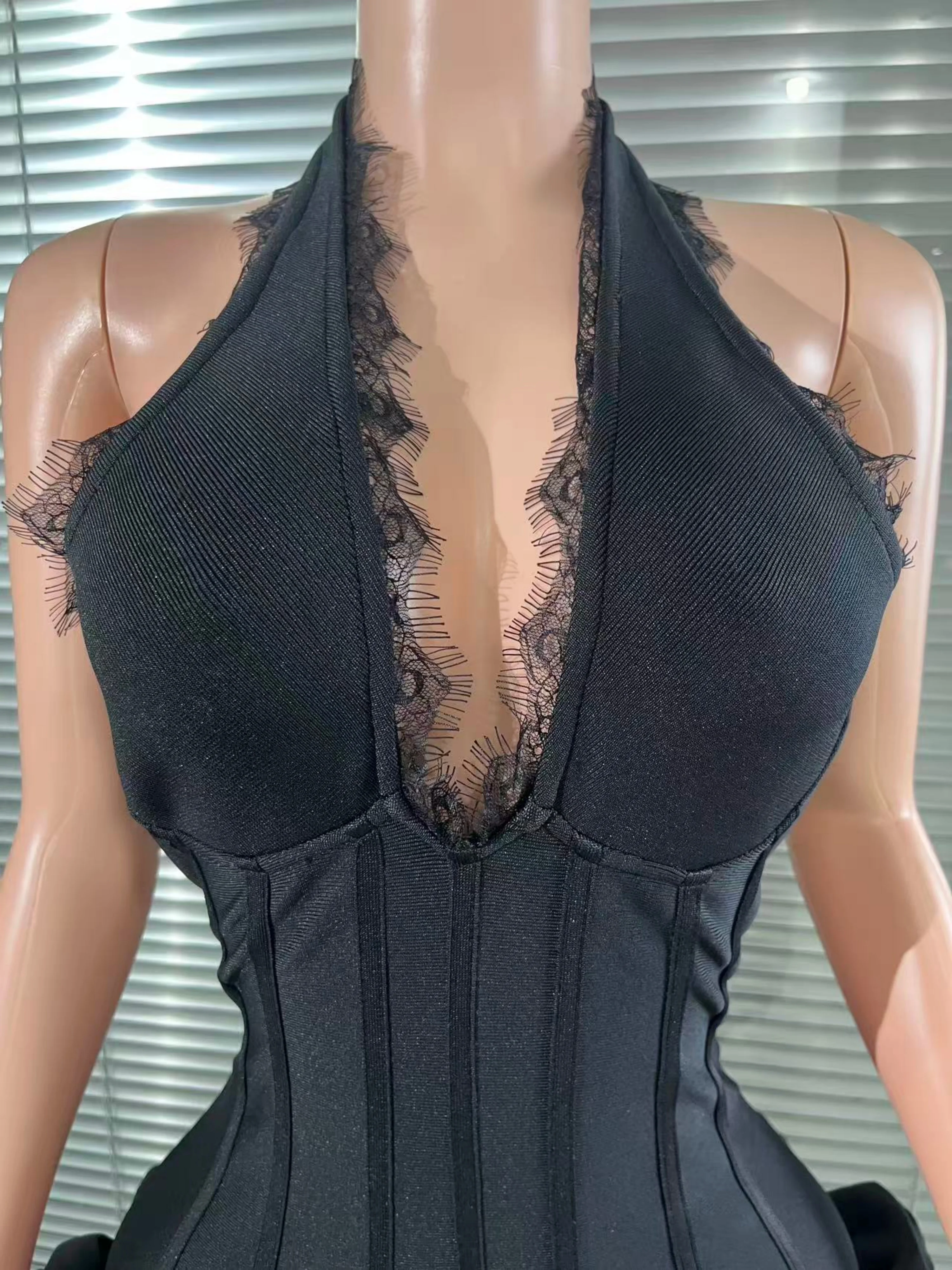 Glamorous Sexy Halter Off the Shoulder V-Neck Bodycon Mini Bandage Dres Lace Fashion Florals Club Birthday Party Cocktail Outfit