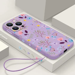 Floral Flower Phone Case For iPhone 17e 17 16 15 14 Pro Max 12 13 Pro Max 11 16e Shockproof Bumper TPU Silicone Lanyard Cover