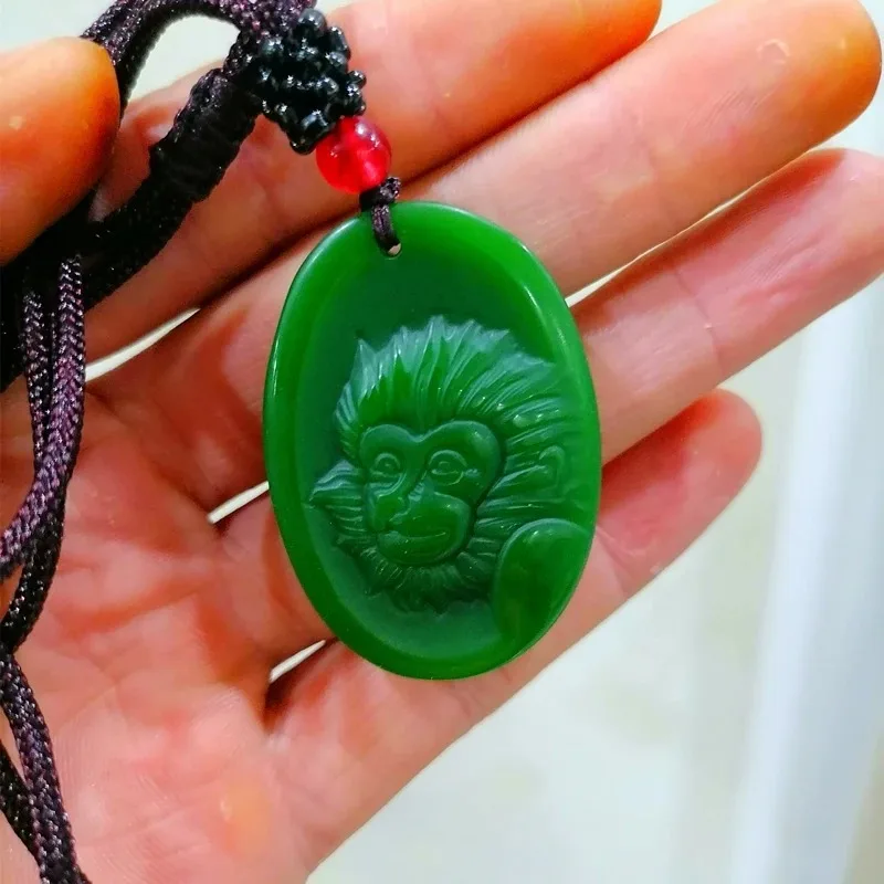 Natural Green Hand-carved Sun Wukong Jade Pendant Fashion Boutique Jewelry Men and Women Models Dasheng Return Necklace Gift