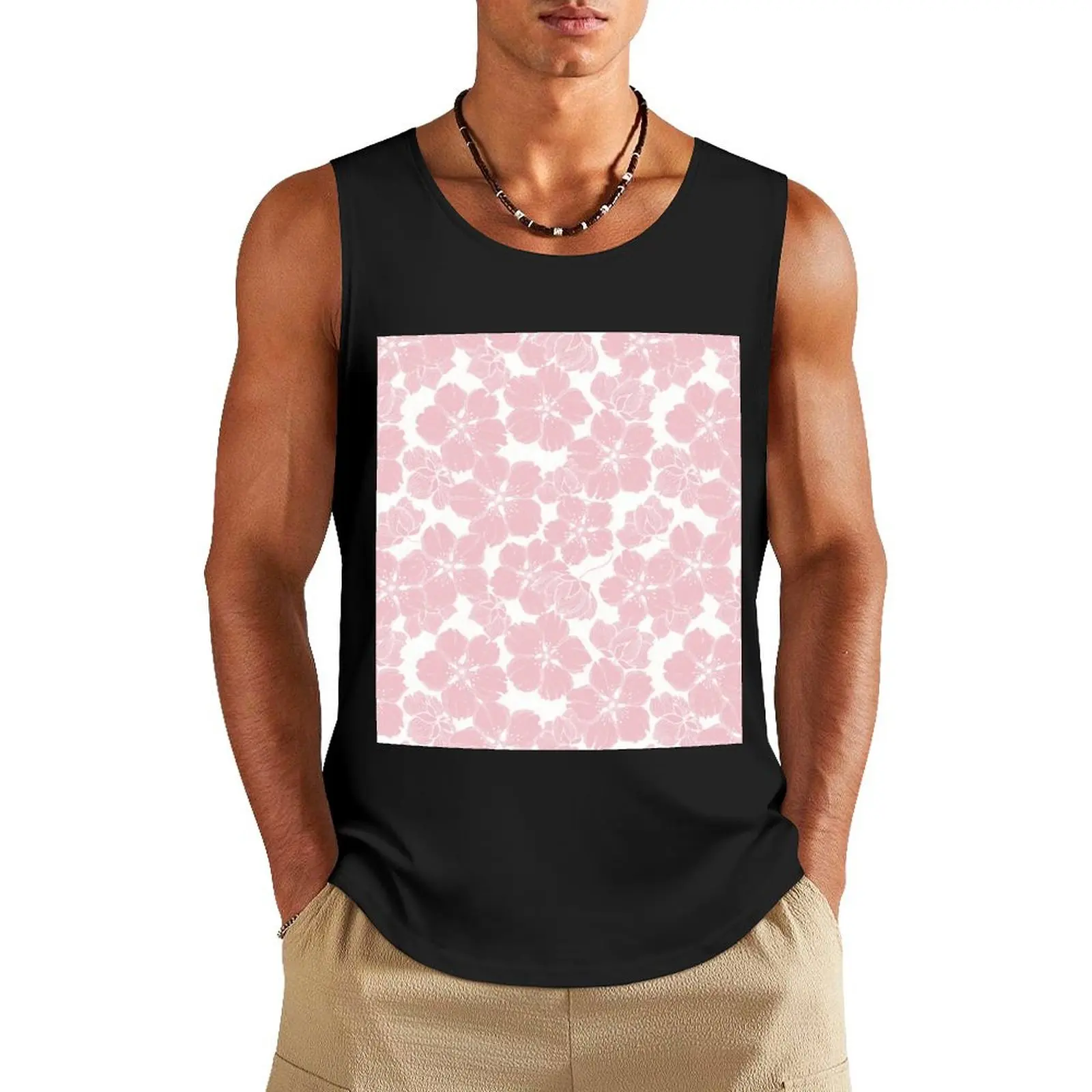 

Nursery pink sakura flowers. Japanese cherry floral. Kids blossom. Tank Top sleeveless tshirts for men cool things t-shirt Men's