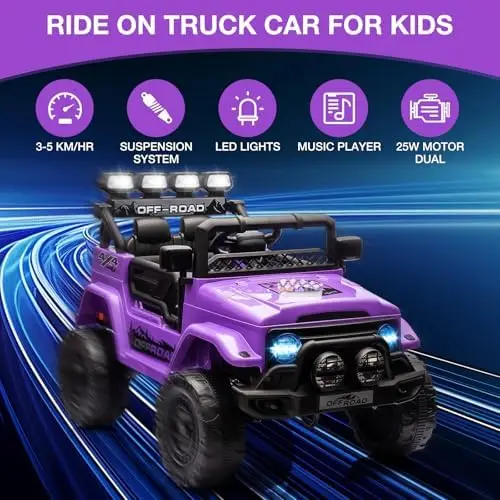 12V Ride On Truck Car, Battery Powered Car w/Remote Control, Spring Suspension, LED Lights, Bluetooth, 3 Speeds, Electric Car