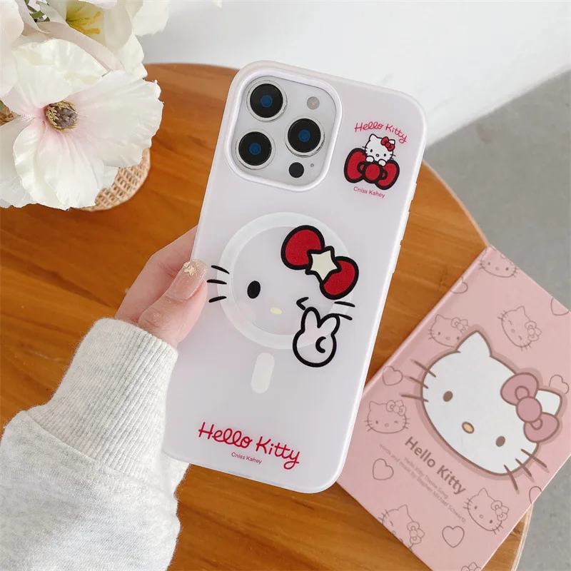 

Магнитный чехол для телефона Kawaii Hello Kitty Magsafe для iPhone 17, 16, 15, 14, 13, 12, Pro Max Air PLUS 11, противоударный чехол с беспроводной зарядкой