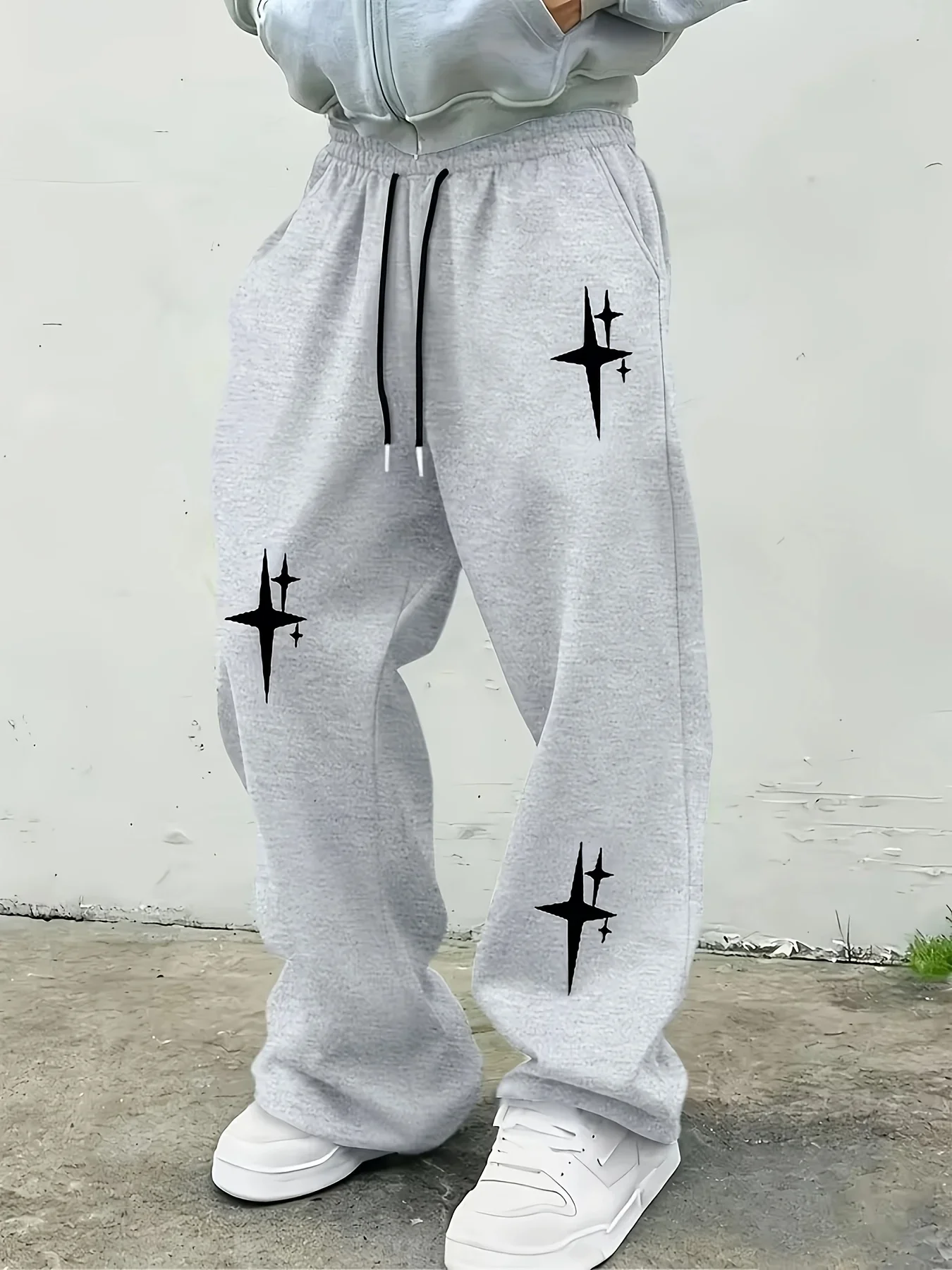 Minimalist Four-Pointed Star Pattern Straight-Leg Pants - Men's Jogging Pants - Fitness and Outdoor Activity Casual Trousers.
