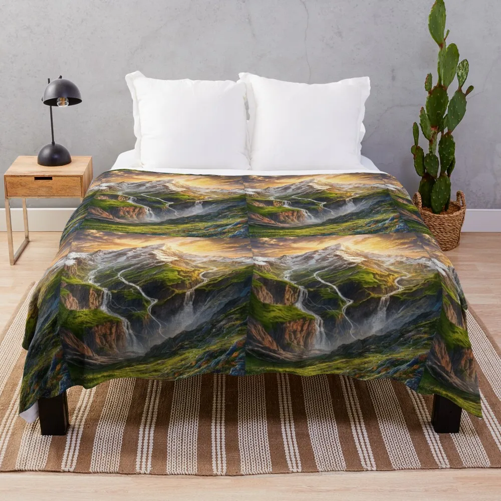 

Mountain View. serene landscape, mesmerizing sunset Throw Blanket Sofa Quilt Decorative Throw Flannel Fabric Large Blankets