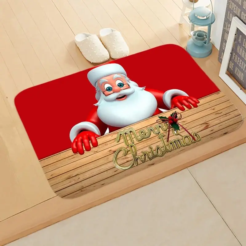 VIKAMA Christmas Door Mat Santa Claus Merry Xmas Print Welcome Rug Non Slip For Entryway Front Door Indoor Outdoor Holiday Decor