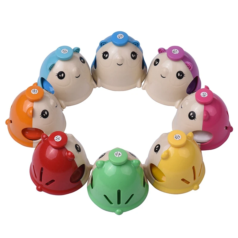 8Pcs/ Set Colorful Cute Cartoon Deskbell Mouse-Shape Hand Bells Handbell Hand Percussion Bells Kit Musical Toy For Kids Children